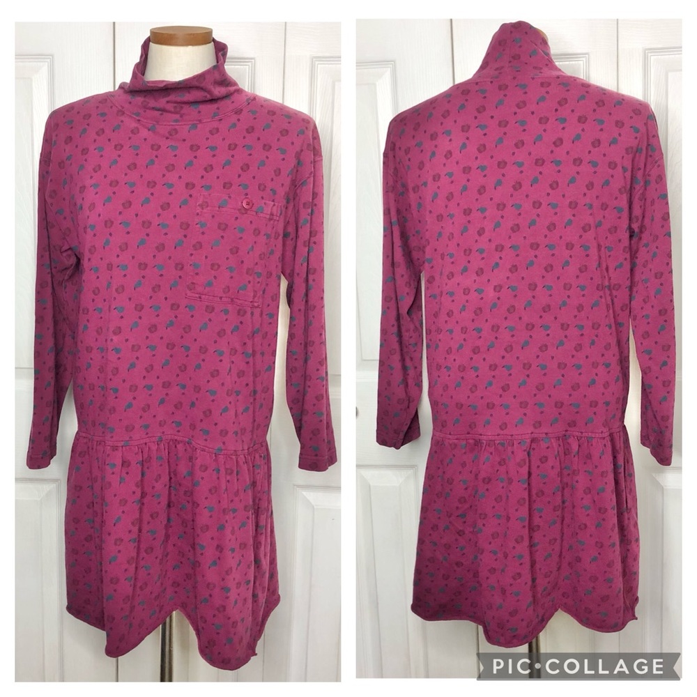 Vintage 80’s 💯% cotton drop waist turtleneck dress/ tunic, washed cranberry